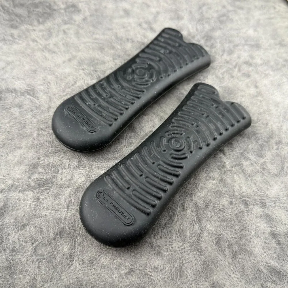 Lot of TWO 2 Black Le Creuset Skillet Pot Silicone Cool Tool Handles Sleeves